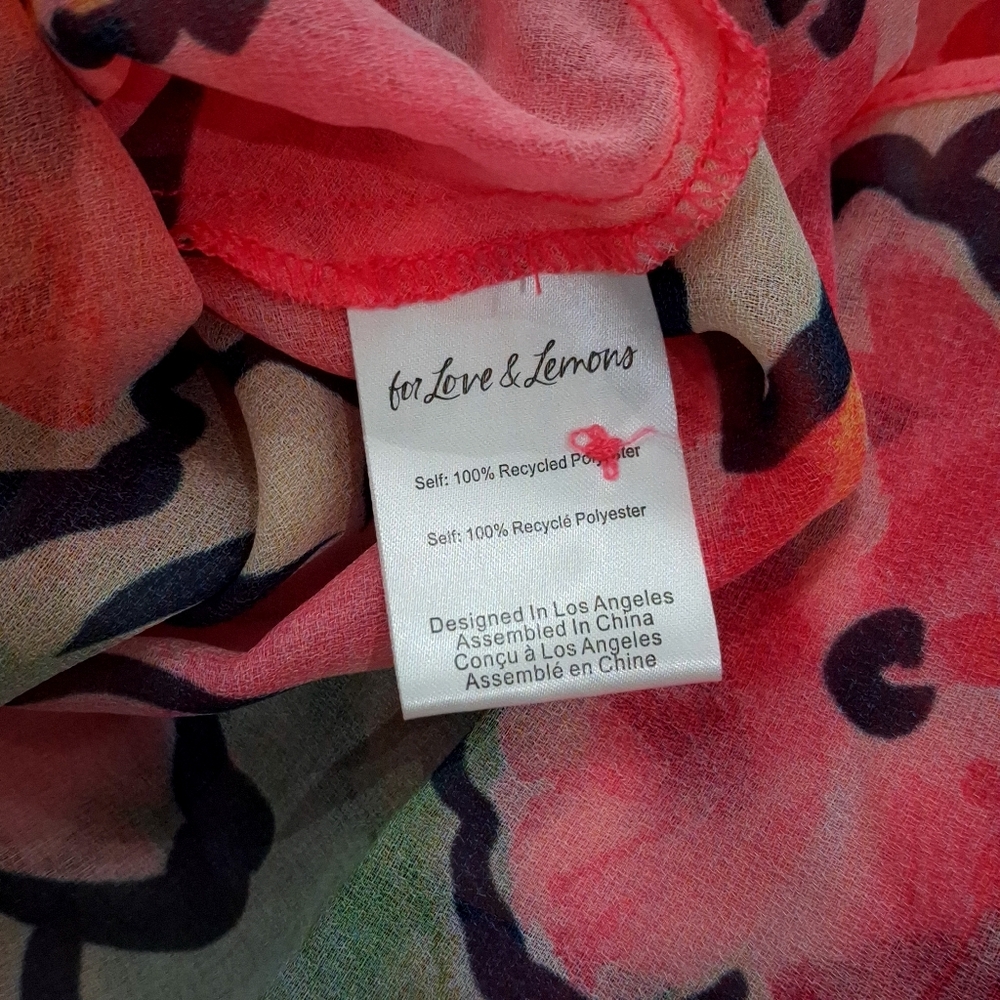 For Love & Lemons Tiana Printed Flowy Ruffles Sheer Tie Front Midi Dress S Pink - Picture 10 of 11